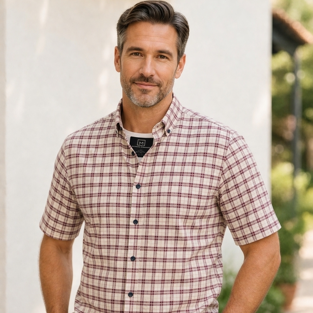 NWOT Michael Strahan Modern Fit XXL Casual Men's Plaid Button-Down Shirt